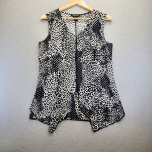 Adele & May Leopard Polka Dot Mixed Print Sleeveless Top Small Black White